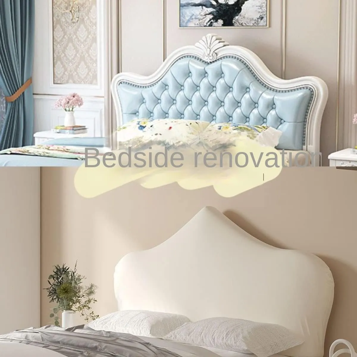 Velvet Bed Headboard Slipcover for Queen King Full Twin Cal King, Stretch Curved Bed Headboard Cover Dustproof Protector Cover Washable