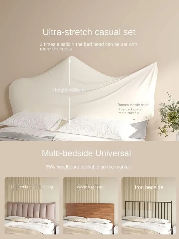 Velvet Bed Headboard Slipcover for Queen King Full Twin Cal King, Stretch Curved Bed Headboard Cover Dustproof Protector Cover Washable