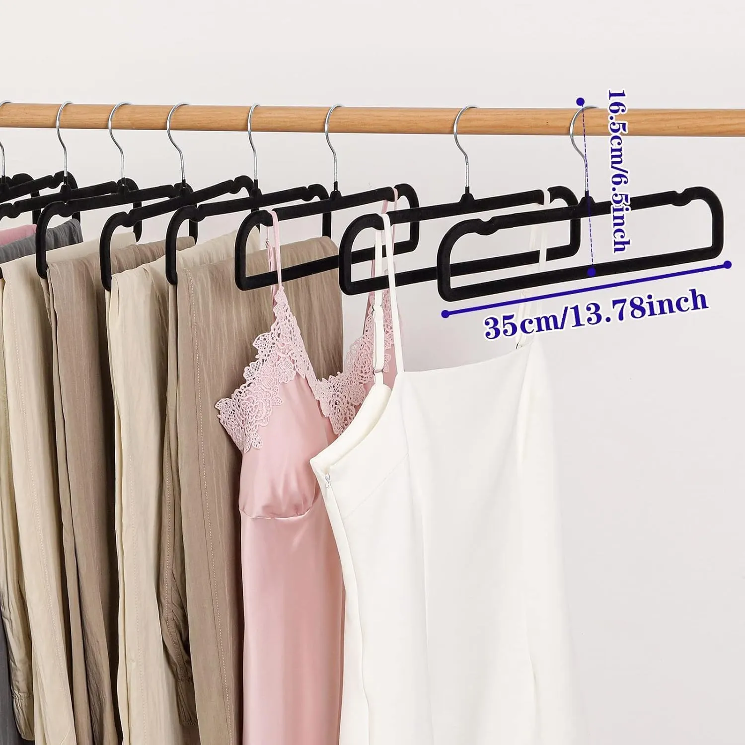 Velvet Hangers Non Slip - 20 Pack Pants Hangers for Closet - Thin Space Saving Clothes Hanger - Strong, Durable, Jean Perchas with 360 Degree Rotatable Hook for Tank Top (Black Silver Hook)