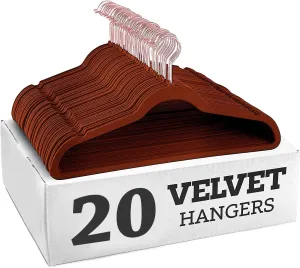 Velvet Hangers Non-Slip Premium Cloth Suit Hangers Ultra Thin Space Saving 360 Degree Swivel Hook (Bronze, Pack of 20)