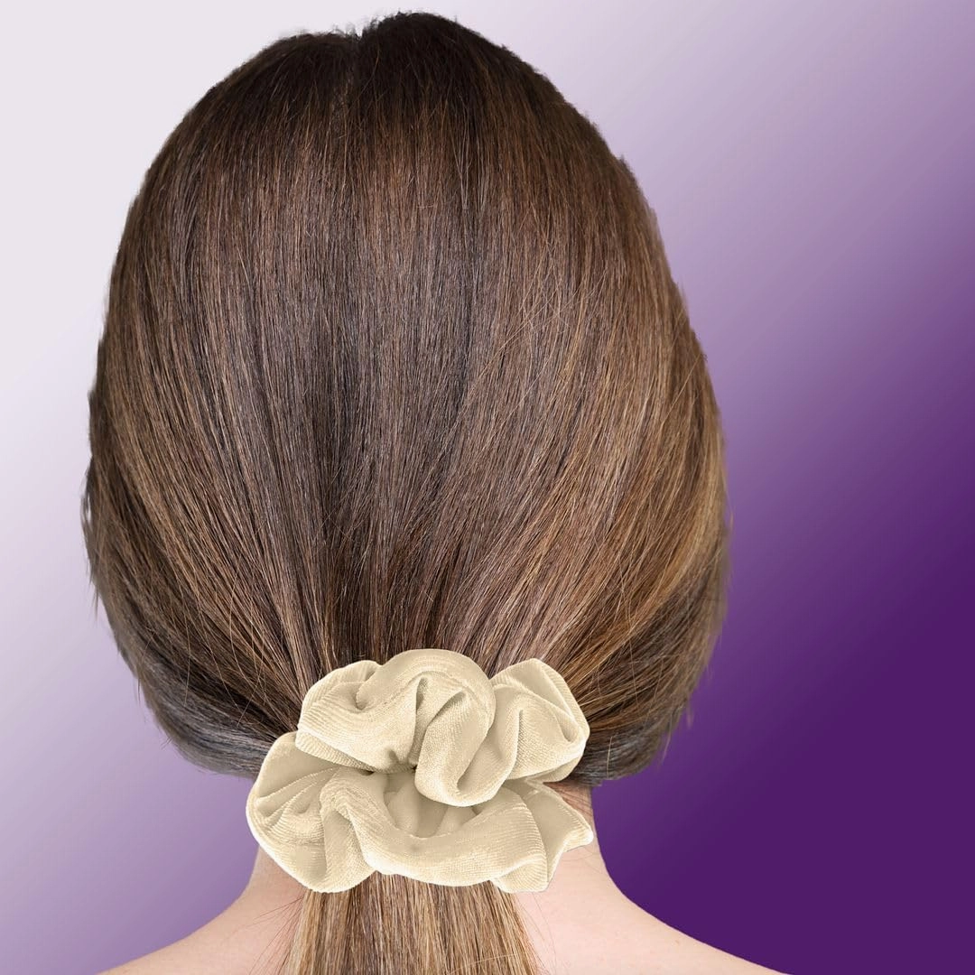 Velvet Scrunchies 3-Pack Gift Set Premium Plush Ponytail Holder Made in the USA Beige Taupe Brown