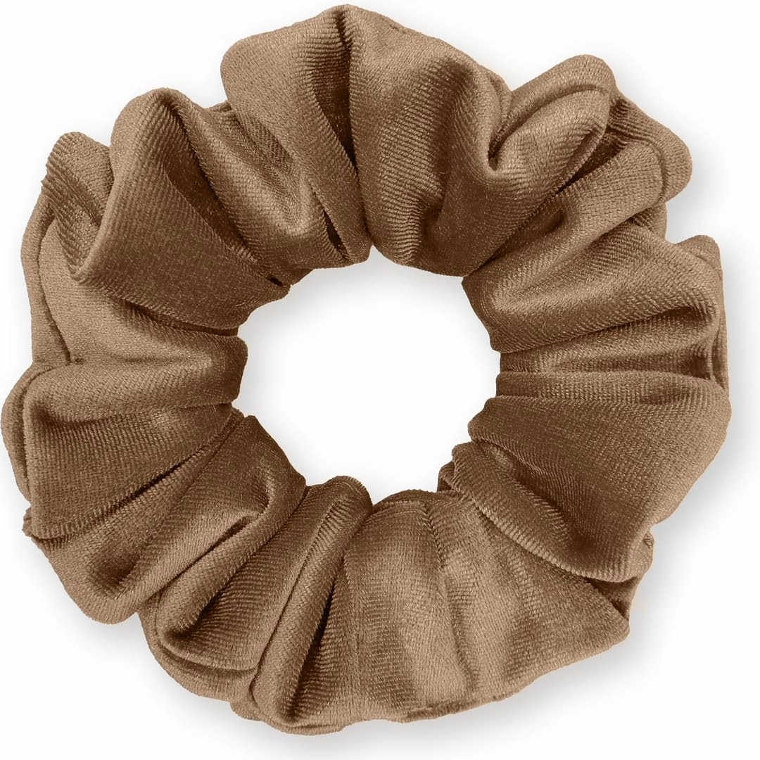 Velvet Scrunchies 3-Pack Gift Set Premium Plush Ponytail Holder Made in the USA Beige Taupe Brown