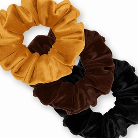 Velvet Scrunchies 3-Pack Gift Set Premium Plush Ponytail Holder Made in the USA Bronze Brown Black