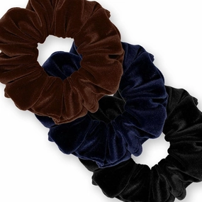 Velvet Scrunchies 3-Pack Gift Set Premium Plush Ponytail Holder Made in the USA Brown Navy Black