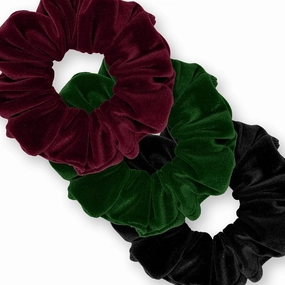 Velvet Scrunchies 3-Pack Gift Set Premium Plush Ponytail Holder Made in the USA Burgundy Forest Black
