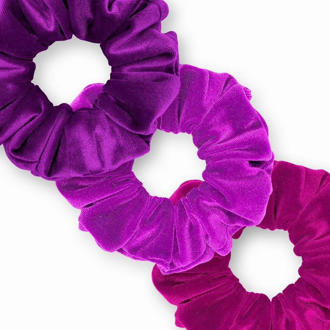 Velvet Scrunchies 3-Pack Gift Set Premium Plush Ponytail Holder Made in the USA Dark Orchid Orchid Fuchsia