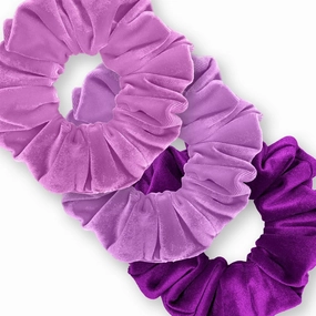 Velvet Scrunchies 3-Pack Gift Set Premium Plush Ponytail Holder Made in the USA Lilac Lavender Dark Orchid
