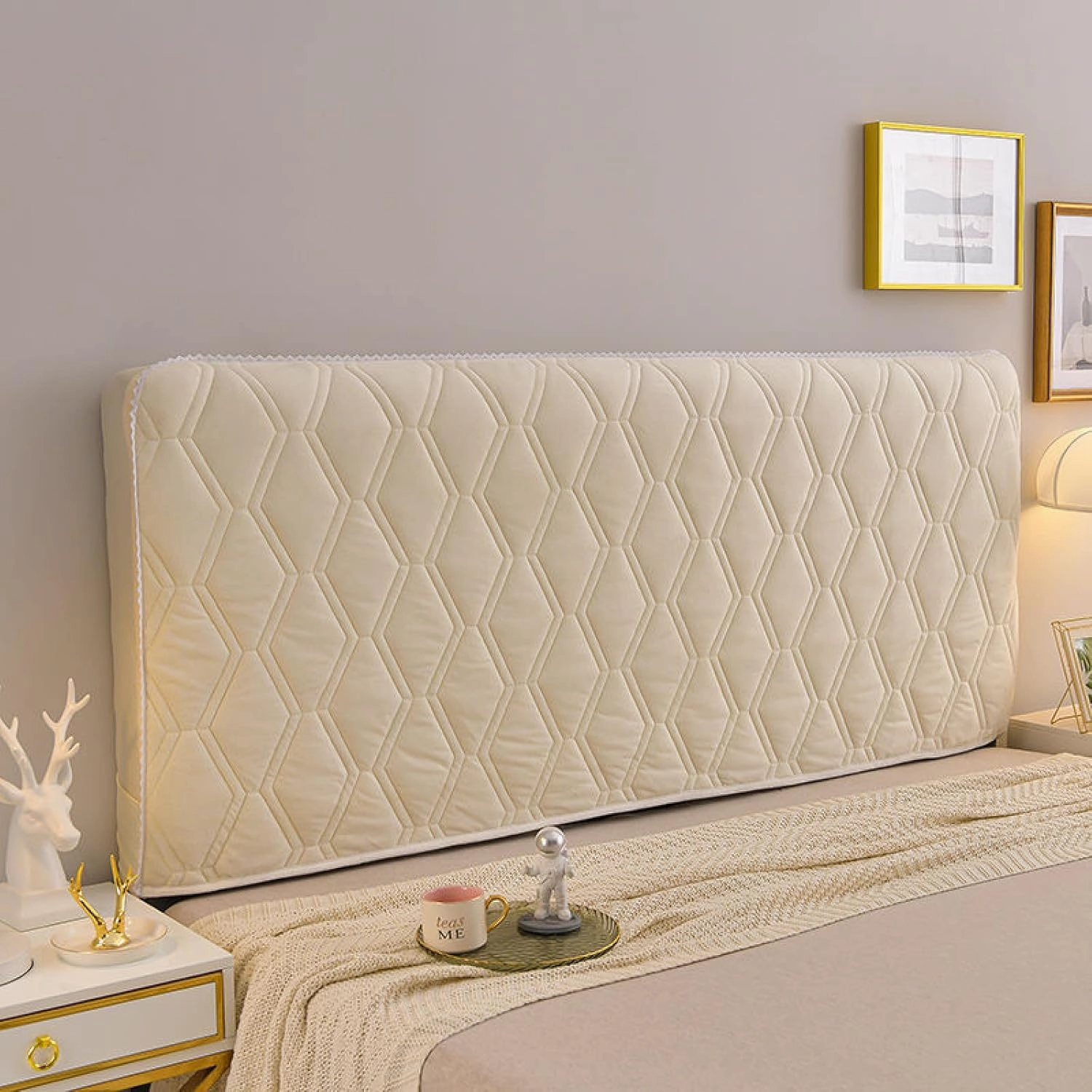 Velvet Thicken Bed Headboard Slipcover for Twin Queen Full Cal King Size, Quilted Old Headboard Cover Dustproof Protector Cover Washable