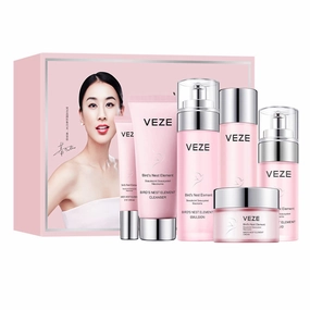 VENZEN Bird's Nest Element Beautecret Seaucysket Anti-Aging Facial Eye Cream Moisturizing Cleanser Rejuvenation Milk Esssence Smoothing Face Skin Care Gift Box 5Pcs Set