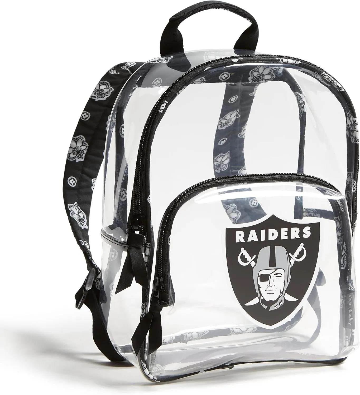 Vera Bradley Women's Clear NFL Small Backpack (Multiple Teams Available), Lasvegasraidersonsilver/Blackbandana, One Size