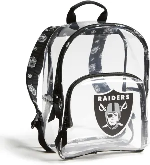 Vera Bradley Women's Clear NFL Small Backpack (Multiple Teams Available), Lasvegasraidersonsilver/Blackbandana, One Size