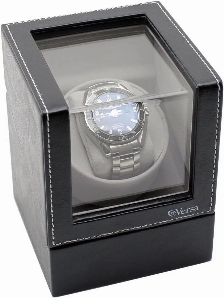 Versa Single Watch Winder Elite Automatic Watch Winder - Quiet Japanese Motor - 12 Settings - Compatible with Rolex's, Cartier, Omega, and More (Black Leather)