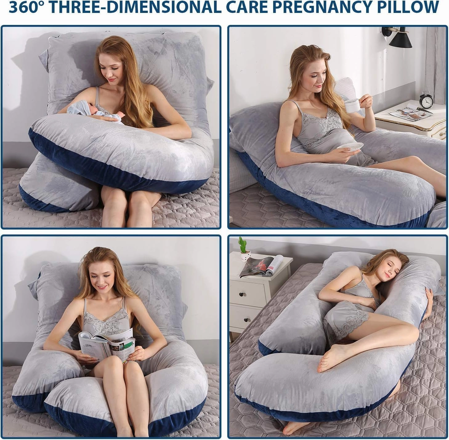 Victostar Pregnancy Pillow,57 inches U Shaped Maternity Pillow with Removable Cover Full Body Pillow Support for Back, HIPS, Legs, Belly (Blue Grey)