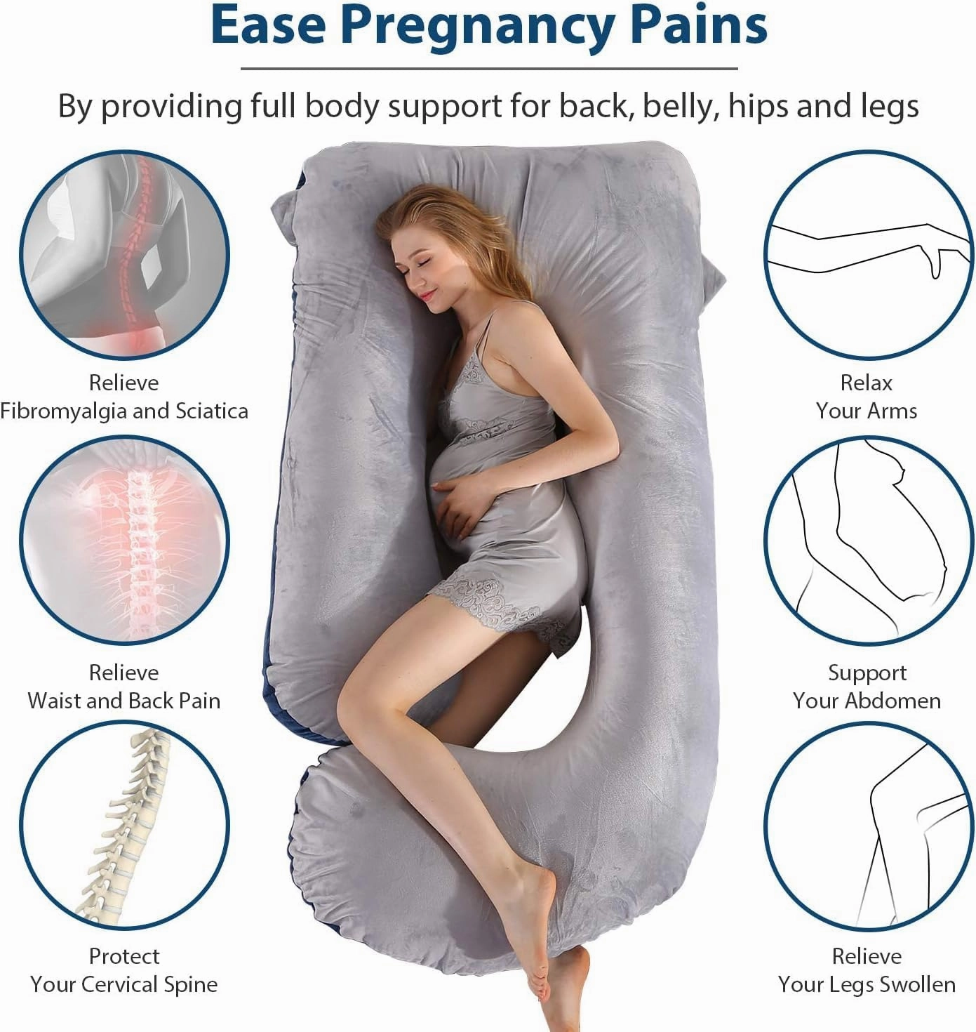 Victostar Pregnancy Pillow,57 inches U Shaped Maternity Pillow with Removable Cover Full Body Pillow Support for Back, HIPS, Legs, Belly (Blue Grey)