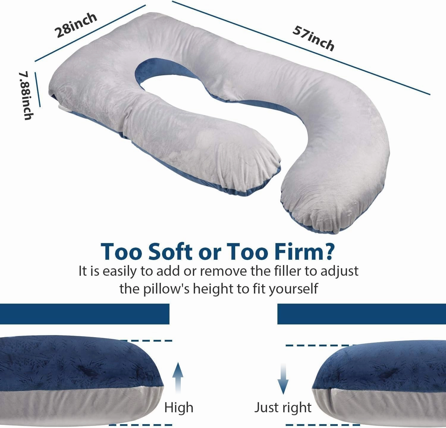 Victostar Pregnancy Pillow,57 inches U Shaped Maternity Pillow with Removable Cover Full Body Pillow Support for Back, HIPS, Legs, Belly (Blue Grey)