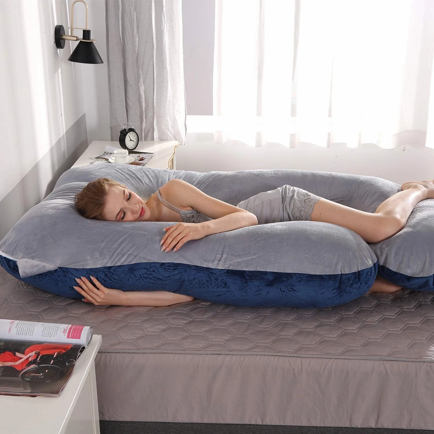 Victostar Pregnancy Pillow,57 inches U Shaped Maternity Pillow with Removable Cover Full Body Pillow Support for Back, HIPS, Legs, Belly (Blue Grey)