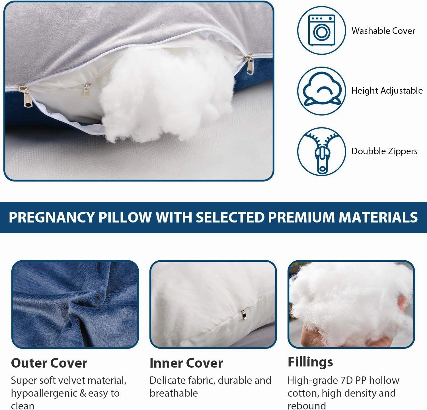 Victostar Pregnancy Pillow,57 inches U Shaped Maternity Pillow with Removable Cover Full Body Pillow Support for Back, HIPS, Legs, Belly (Blue Grey)