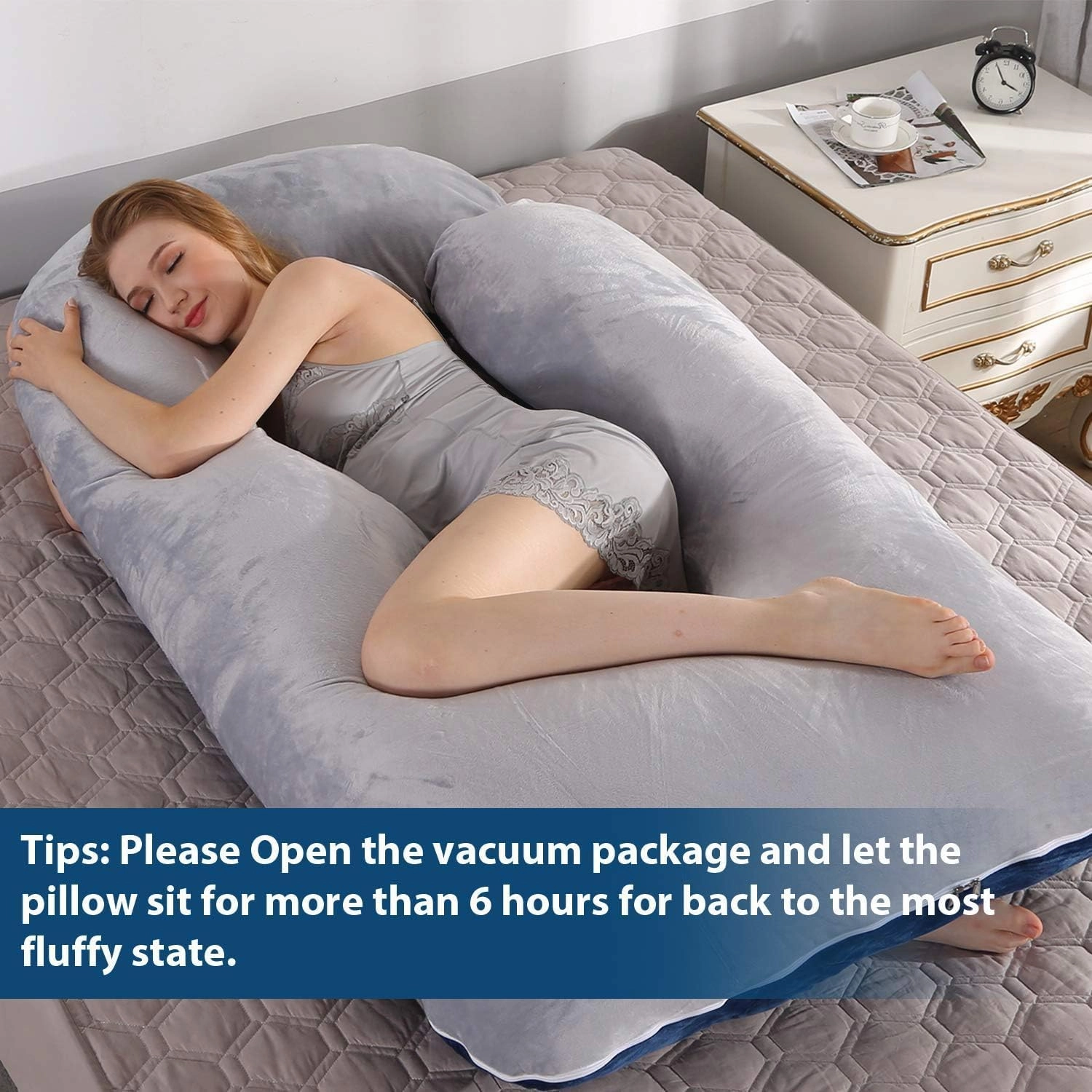 Victostar Pregnancy Pillow,57 inches U Shaped Maternity Pillow with Removable Cover Full Body Pillow Support for Back, HIPS, Legs, Belly (Blue Grey)