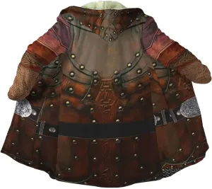 Viking Armor Tattoo Winte Warm Parka, 3D Full Print Thickened Hooded Coat, Mid-Length Casual Jacket Horn Buckle Outerwear
