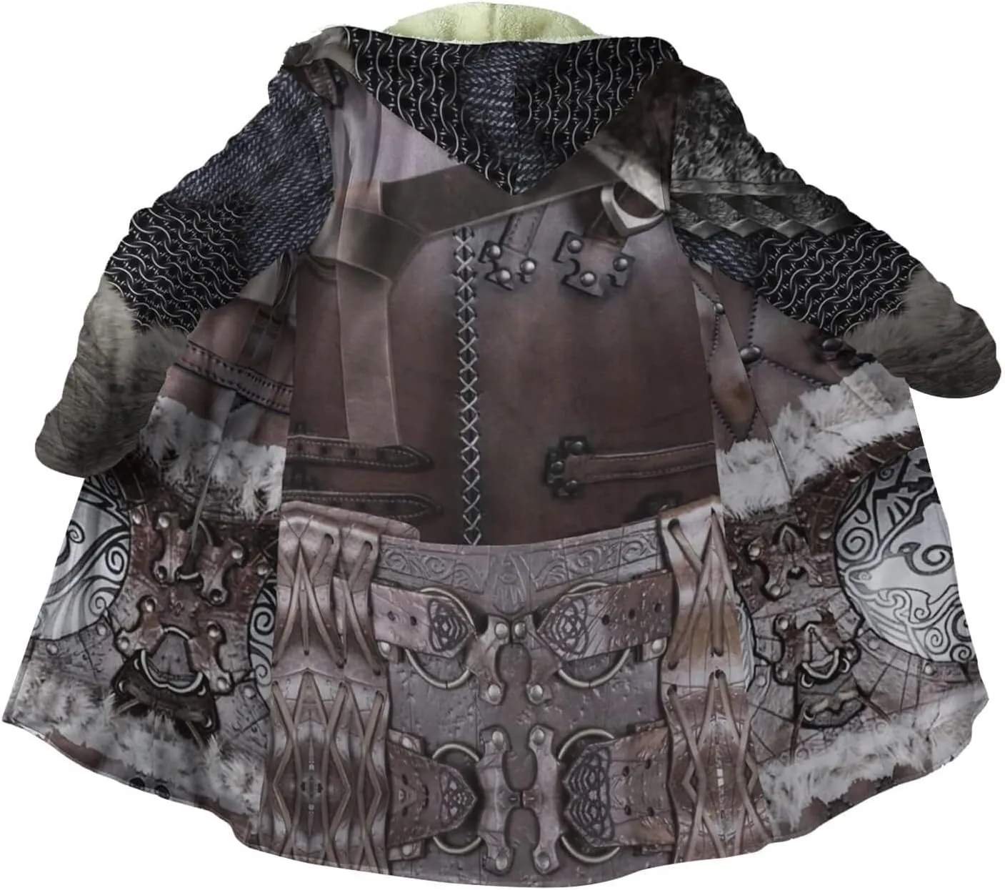 Viking Men's Wolf Hoodie Cloak, 3D Full Print Warrior Armor Tattoo, Warm Faux Cashmere Coat, Winter Jacket, Parka Bathrobe