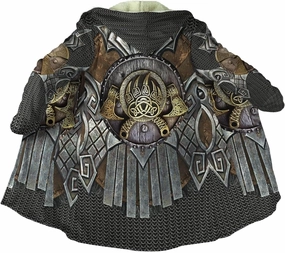 Viking Armor Tattoo Winte Warm Parka, 3D Full Print Thickened Hooded Coat, Mid-Length Casual Jacket Horn Buckle Outerwear