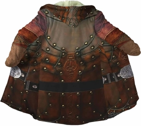 Viking Armor Tattoo Winte Warm Parka, 3D Full Print Thickened Hooded Coat, Mid-Length Casual Jacket Horn Buckle Outerwear