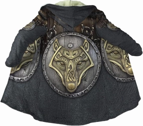 Viking Armor Tattoo Winte Warm Parka, 3D Full Print Thickened Hooded Coat, Mid-Length Casual Jacket Horn Buckle Outerwear