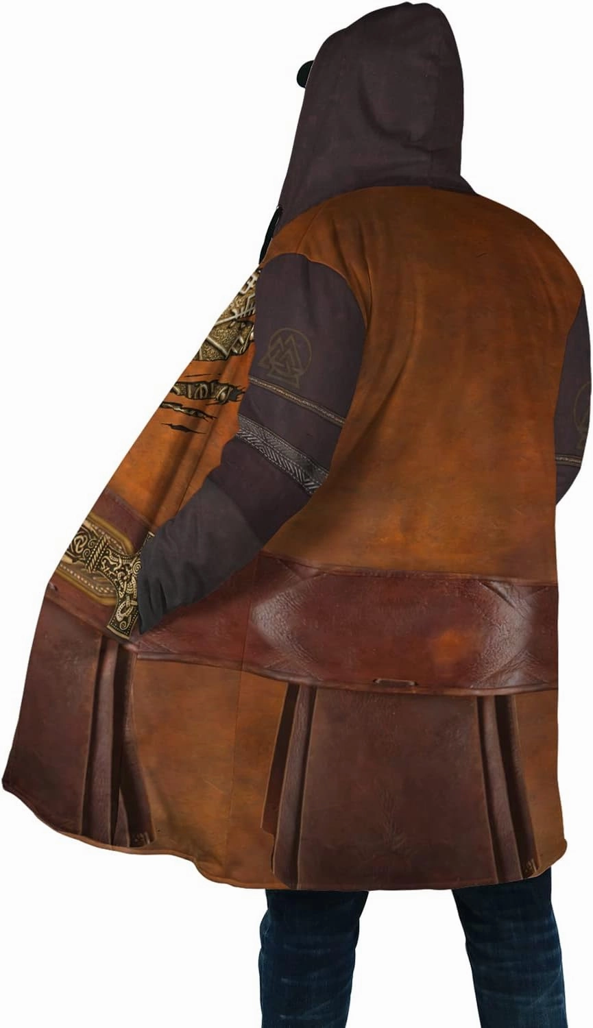 Viking Hooded Coat Valhalla Warrior Armor Faux Cashmere Cloak Men's Nordic Cosplay Costumes Casual Jacket