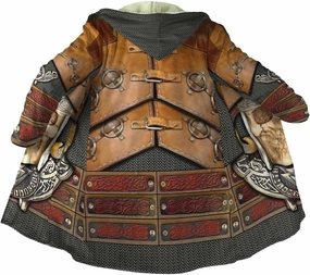 Viking Men's Wolf Hoodie Cloak, 3D Full Print Warrior Armor Tattoo, Warm Faux Cashmere Coat, Winter Jacket, Parka Bathrobe