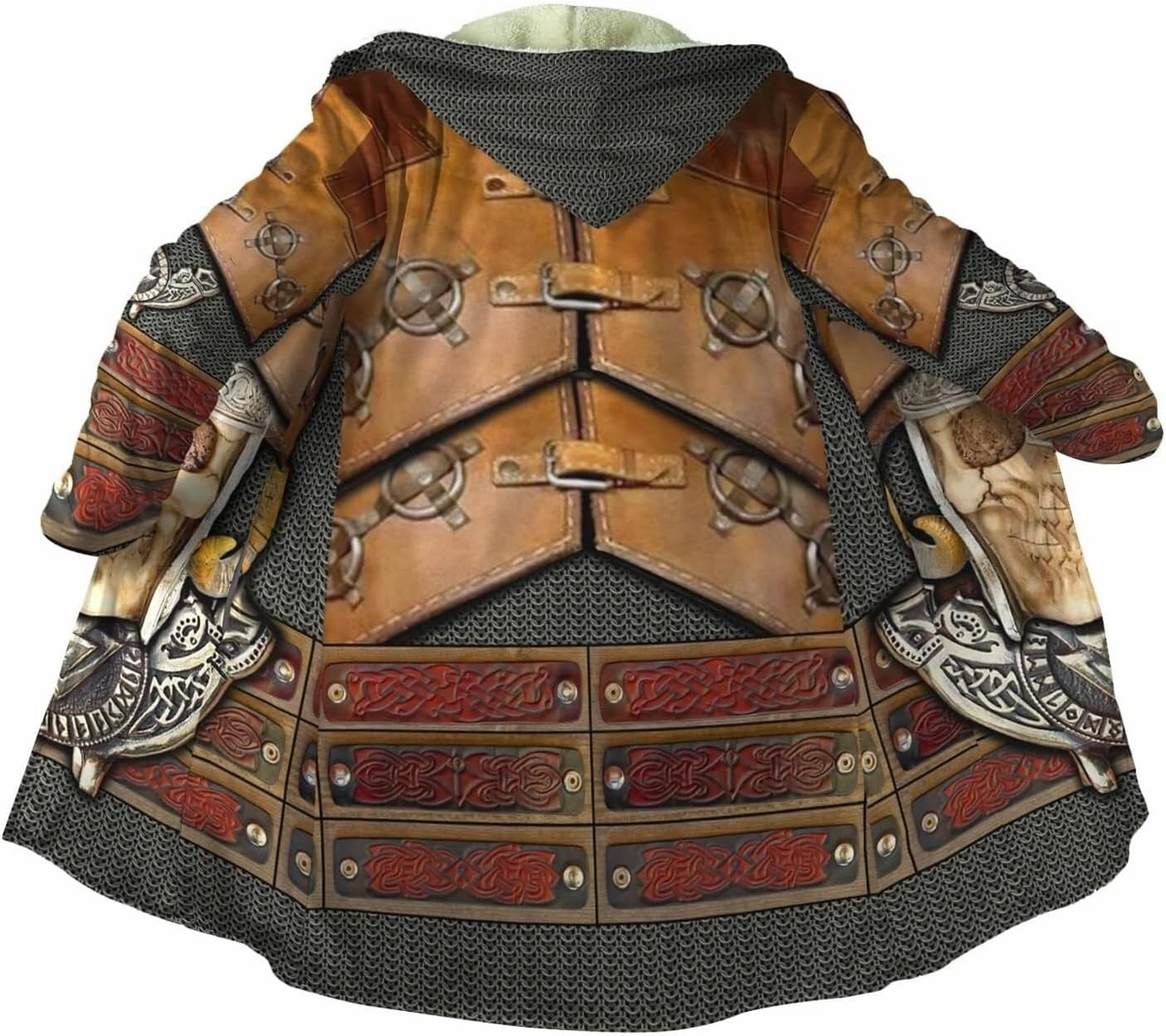 Viking Men's Wolf Hoodie Cloak, 3D Full Print Warrior Armor Tattoo, Warm Faux Cashmere Coat, Winter Jacket, Parka Bathrobe