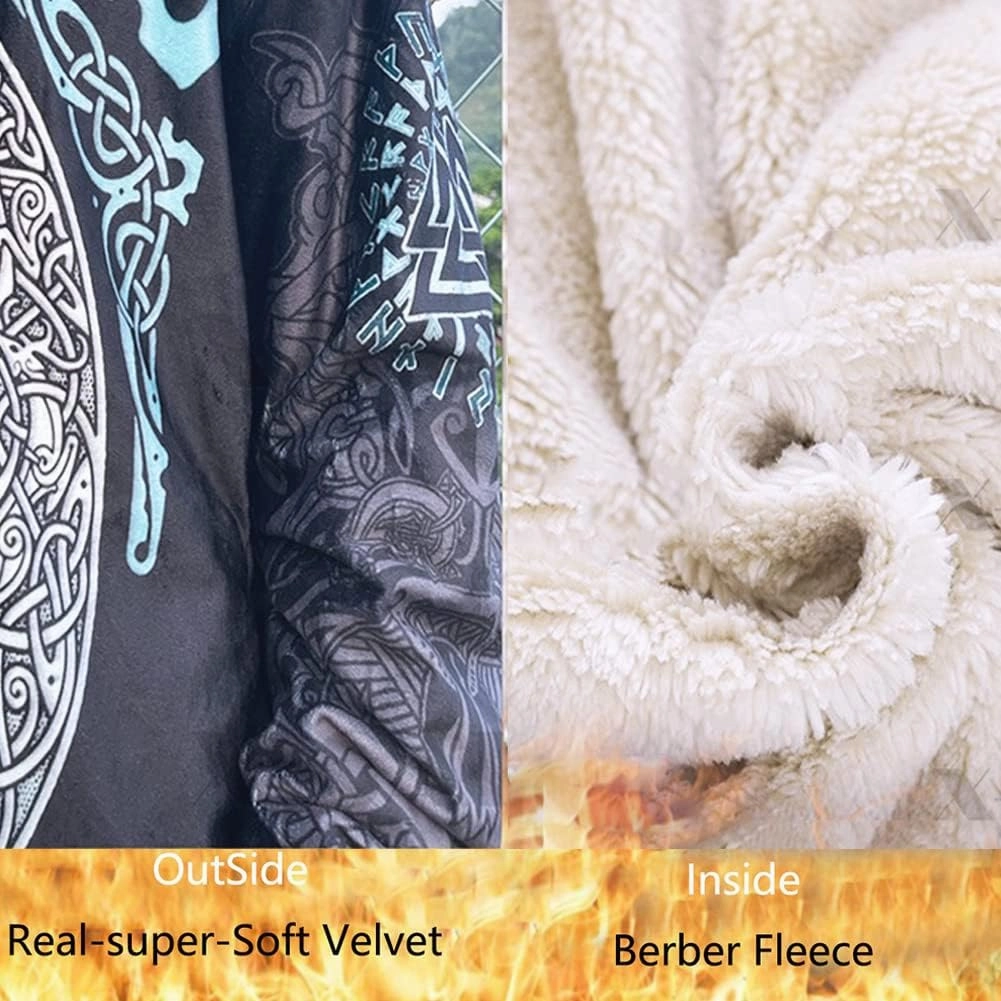 Viking Warrior Armor Imitation Cashmere Men Hooded Cloak Coat, Norse 3D Printing Winter Warm Jacket