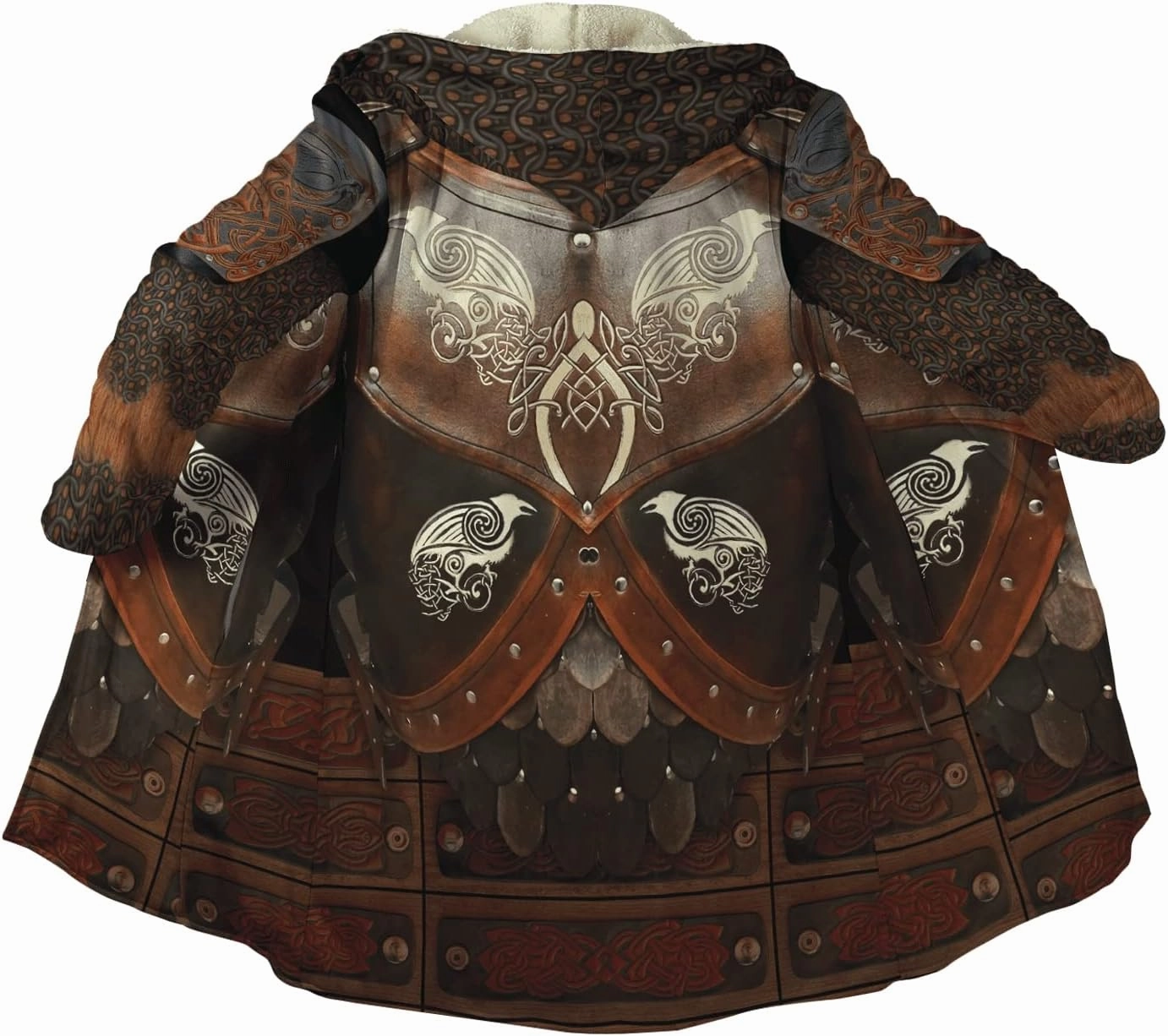 Viking Warrior Armor Imitation Cashmere Men Hooded Cloak Coat, Norse 3D Printing Winter Warm Jacket