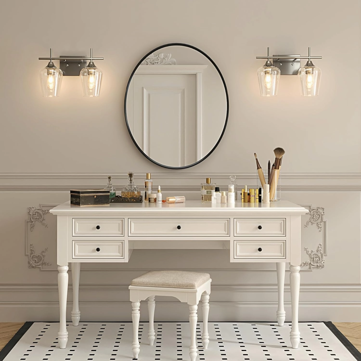 VONLUCE Bathroom Vanity Light, 2 Light Bathroom Light Fixture Over Mirror, Bathroom Wall Lamp with Clear Glass, Modern Brushed Nickel Vanity Lighting fixtures for Bathroom, Bedroom, Hallway