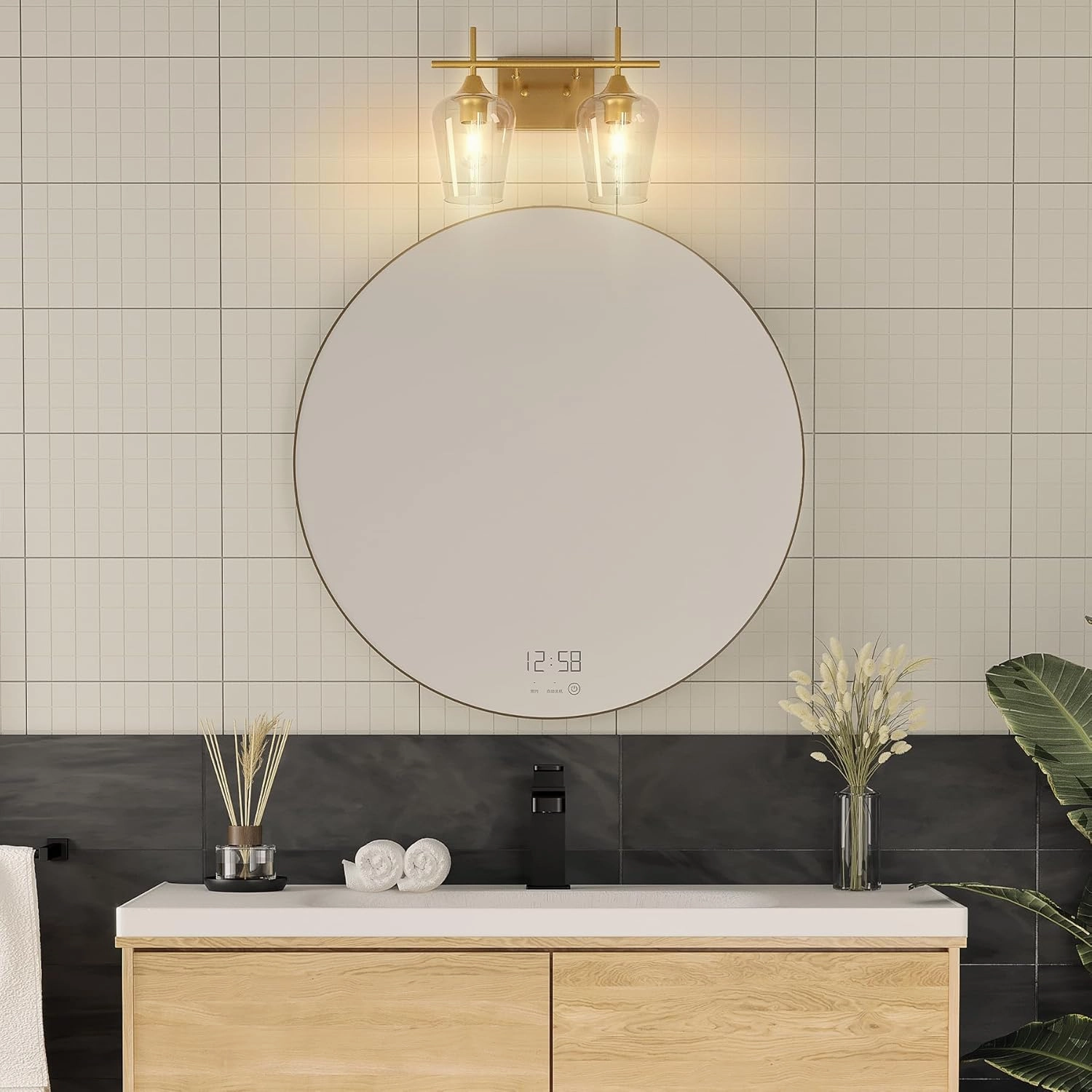 VONLUCE Bathroom Vanity Light, 2-Light Bathroom Light Fixture Over Mirror, Vanity Light Fixtures with Clear Glass, Modern Wall Sconce for Bathroom Bedroom Hallway Kitchen, Brushed Gold