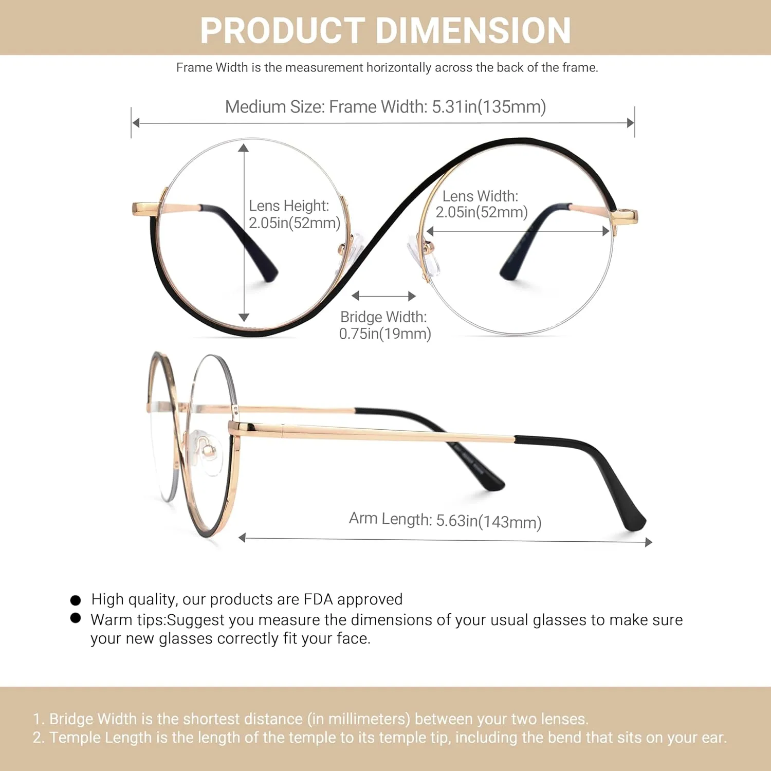 VOOGLAM Glasses for Women Round Clear Lens Frame Manley