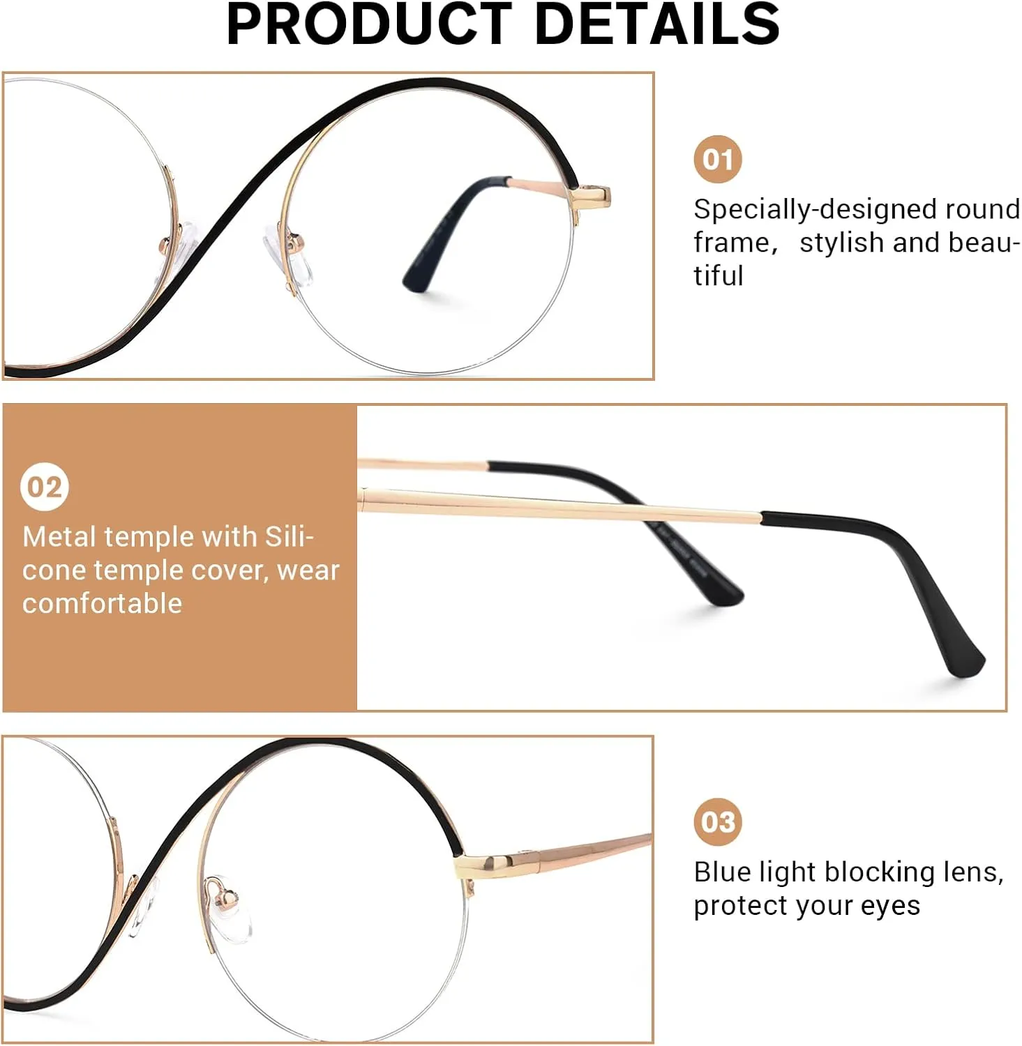 VOOGLAM Glasses for Women Round Clear Lens Frame Manley