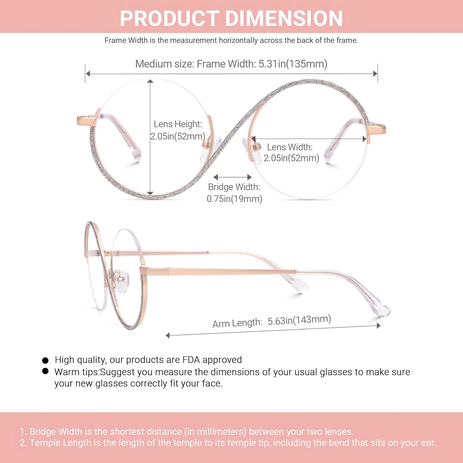 VOOGLAM Glasses for Women Round Clear Lens Frame Manley