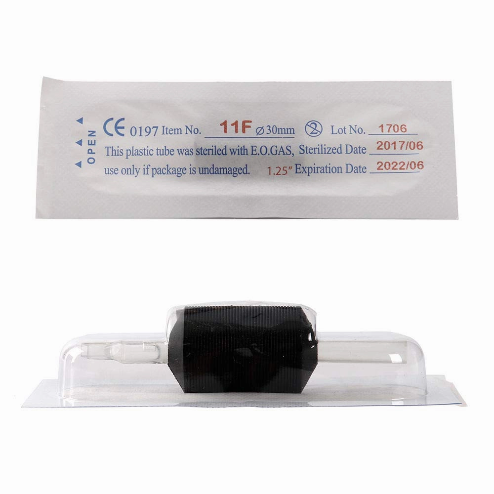 VORTEX 1.25-inch Soft Silicone Black Disposable Tattoo Tube Grips with Clear Long Tips 15pcs (5R)