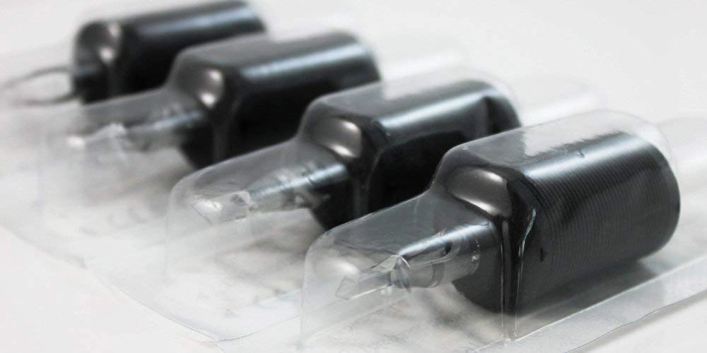 VORTEX 1.25-inch Soft Silicone Black Disposable Tattoo Tube Grips with Clear Long Tips 15pcs (5R)