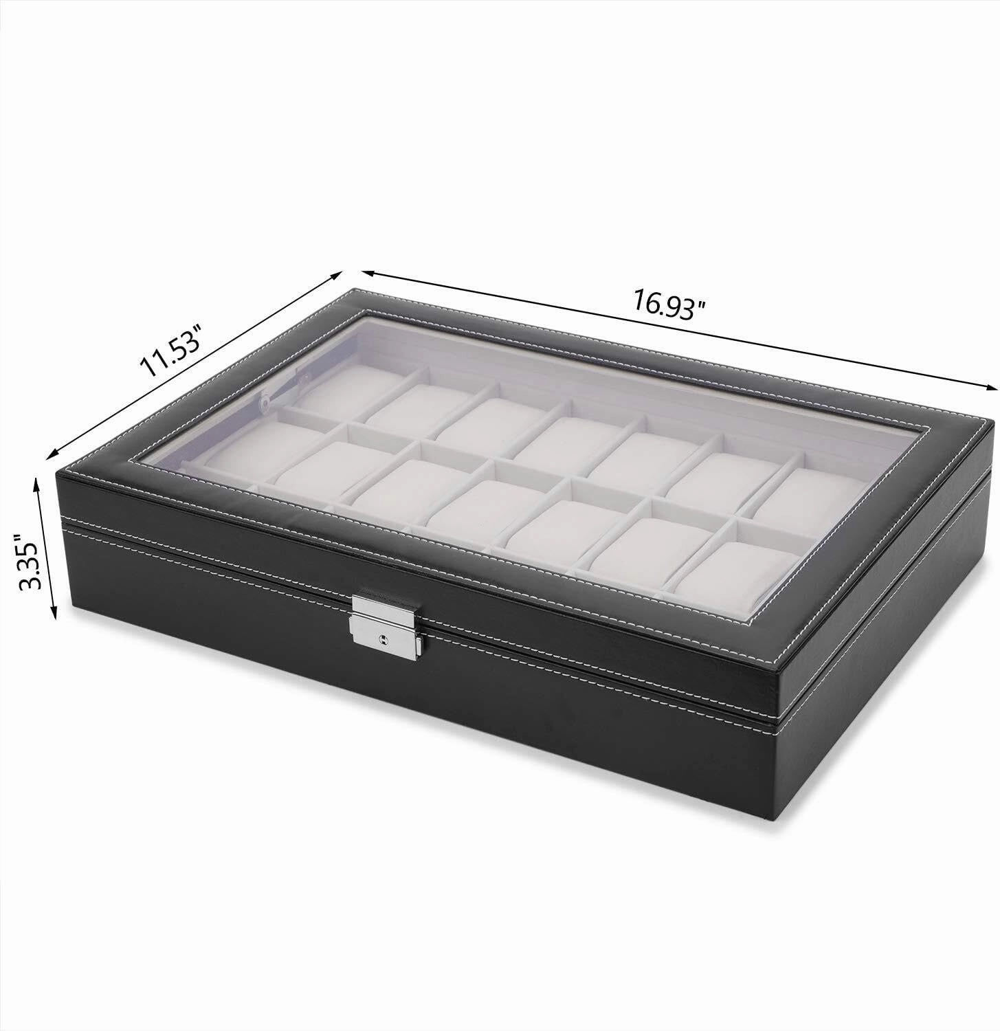 Watch Box Organizer for Men – 24 Slot Lockable Display Case with Acrylic Lid, Faux Leather Jewelry Storage(Gold-1)