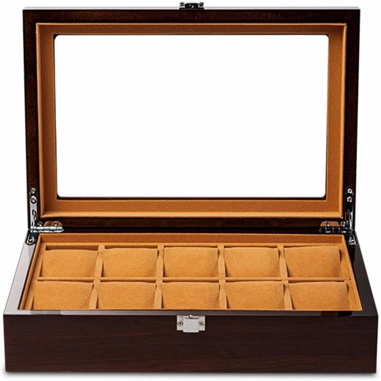 Watch Storage Box Mechanical Watch Storage Box Watch Display Box Household Large-Capacity sunroof with Lock Made of Pure Solid Wood (3/5/6/8/10/12/18 Watch Position)