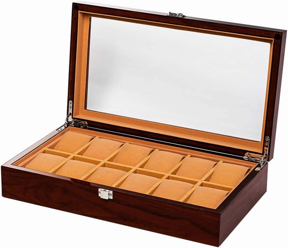 Watch Storage Box Mechanical Watch Storage Box Watch Display Box Household Large-Capacity sunroof with Lock Made of Pure Solid Wood (3/5/6/8/10/12/18 Watch Position)