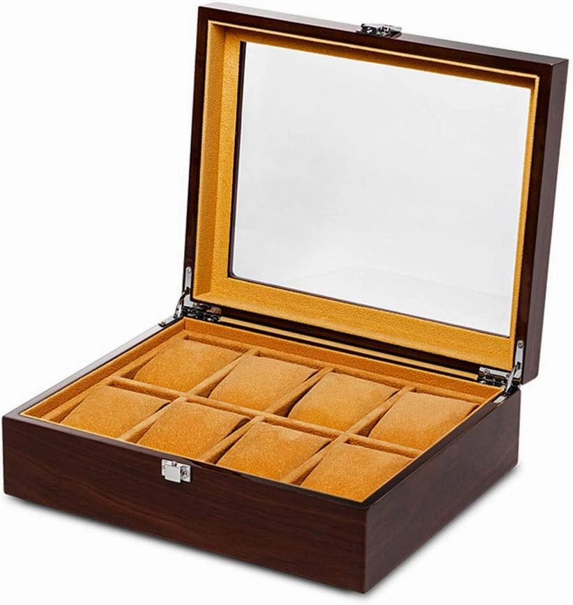Watch Storage Box Mechanical Watch Storage Box Watch Display Box Household Large-Capacity sunroof with Lock Made of Pure Solid Wood (3/5/6/8/10/12/18 Watch Position)