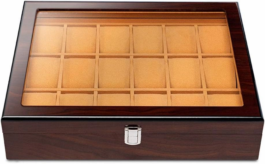 Watch Storage Box Mechanical Watch Storage Box Watch Display Box Household Large-Capacity sunroof with Lock Made of Pure Solid Wood (3/5/6/8/10/12/18 Watch Position)