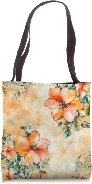 Watercolor Floral Design, Peach Flowers Art, Botanical Print Tote Bag