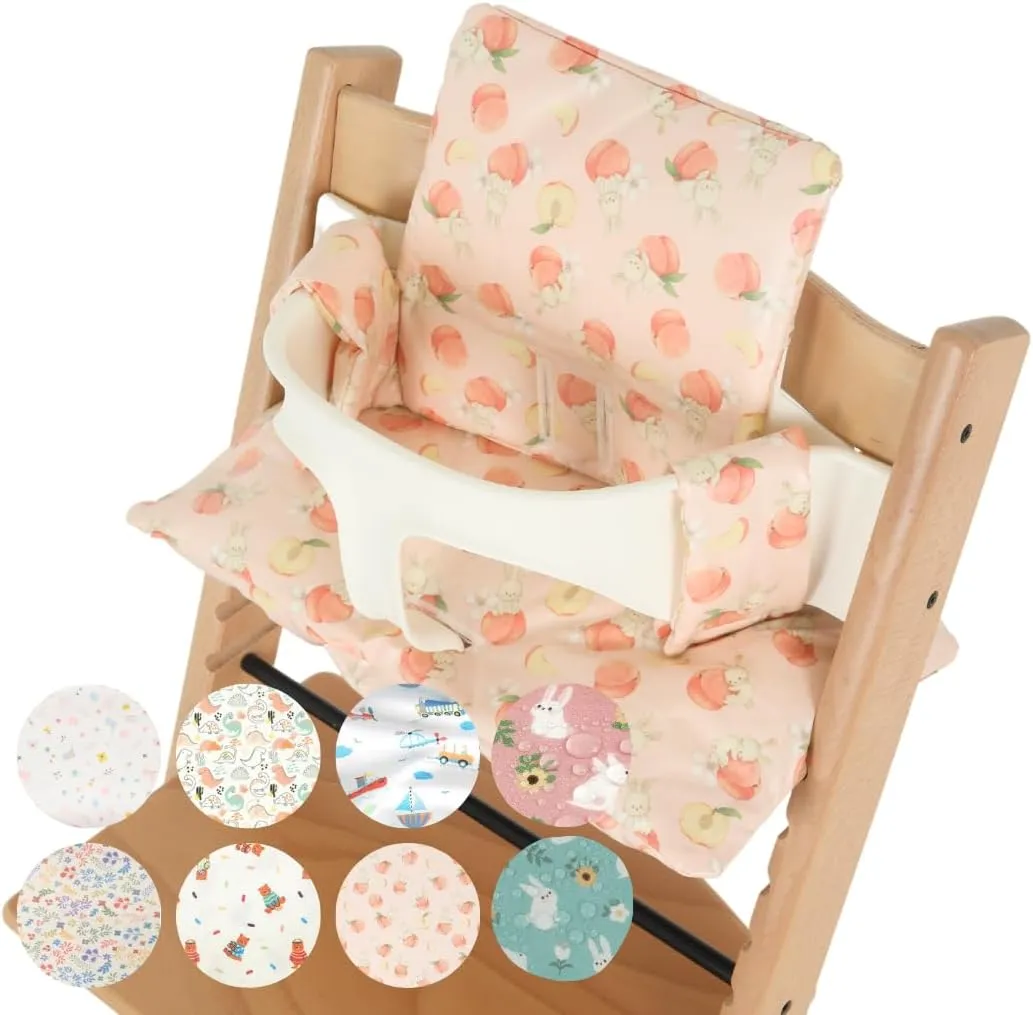 Waterproof & Compatible Stokke Tripp Trapp Cushion Set - Easy to Clean - Made in Korea - 100% Cotton Stokke Tripp Trapp High Chair Cushion Set (Peach Bunny)