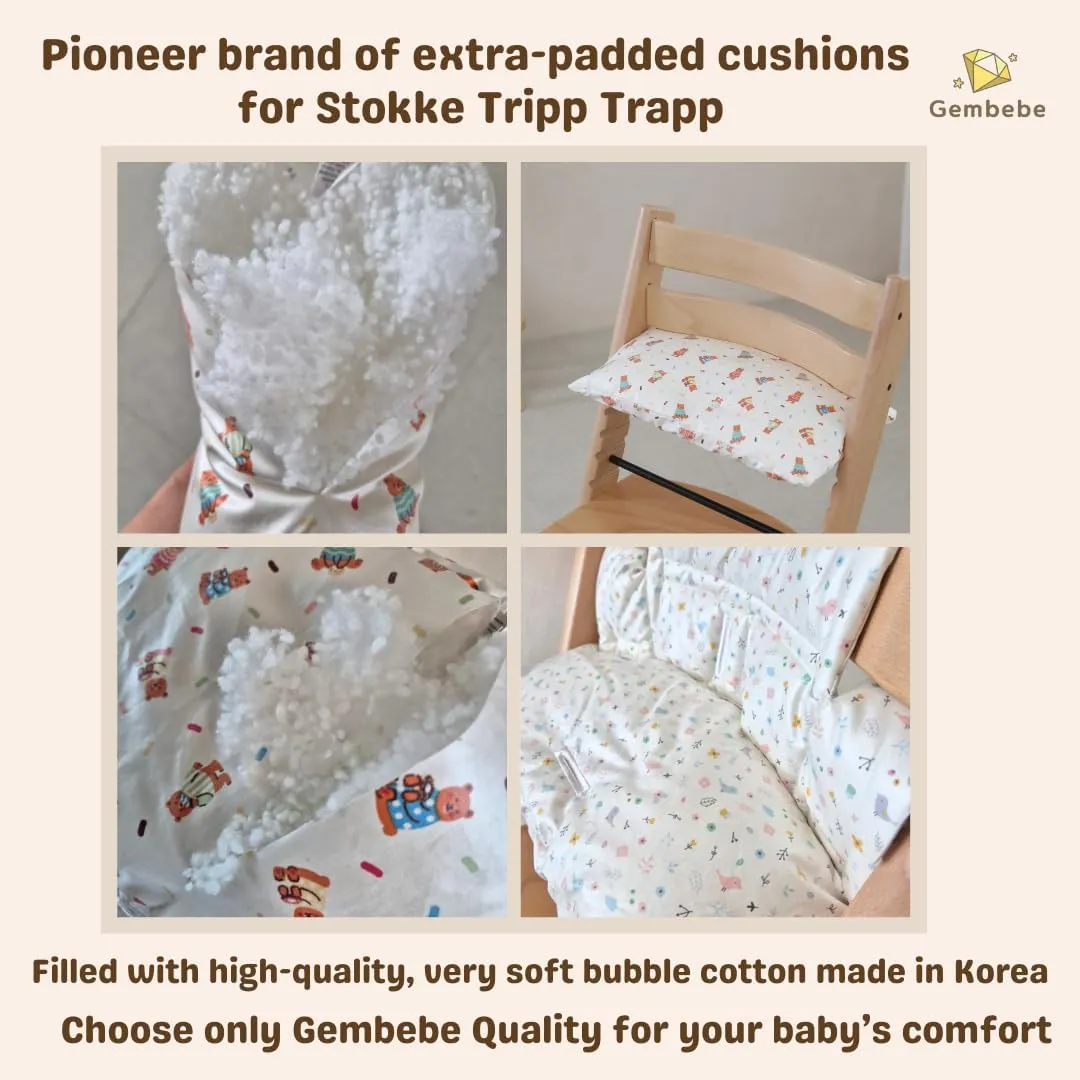 Waterproof & Compatible Stokke Tripp Trapp Cushion Set - Easy to Clean - Made in Korea - 100% Cotton Stokke Tripp Trapp High Chair Cushion Set (Peach Bunny)