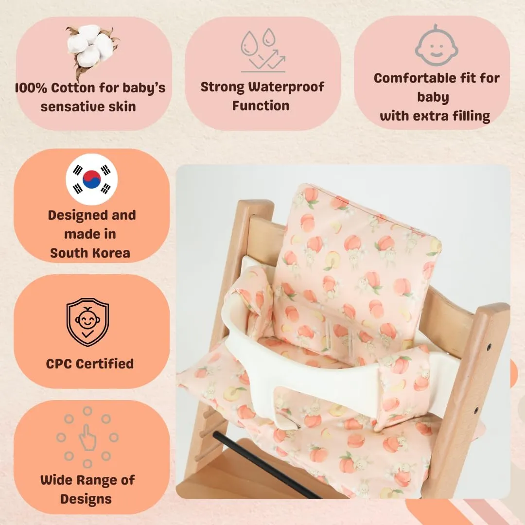 Waterproof & Compatible Stokke Tripp Trapp Cushion Set - Easy to Clean - Made in Korea - 100% Cotton Stokke Tripp Trapp High Chair Cushion Set (Peach Bunny)