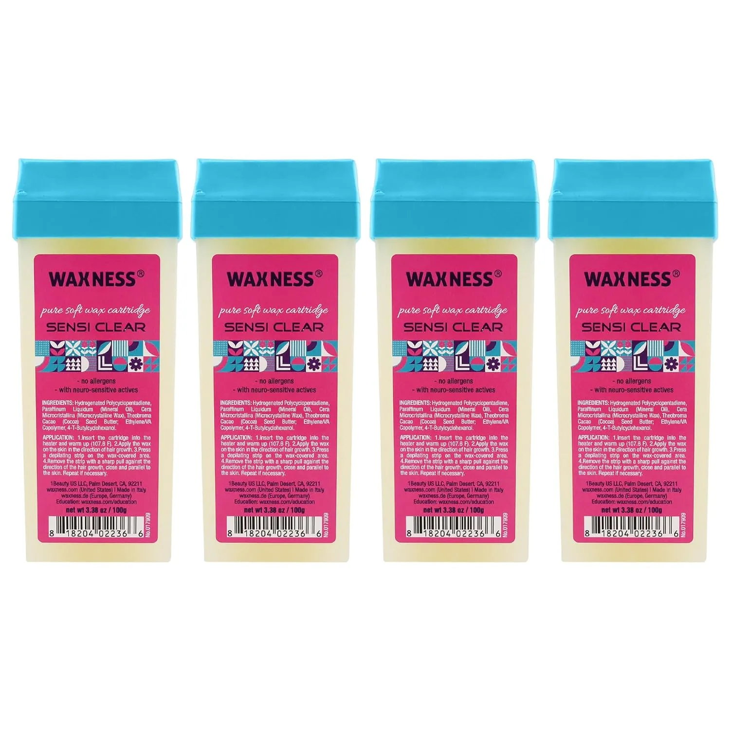 Waxness Sensi Clear Pure Soft Wax Cartridge 3.38 oz 100 g Pack of 4