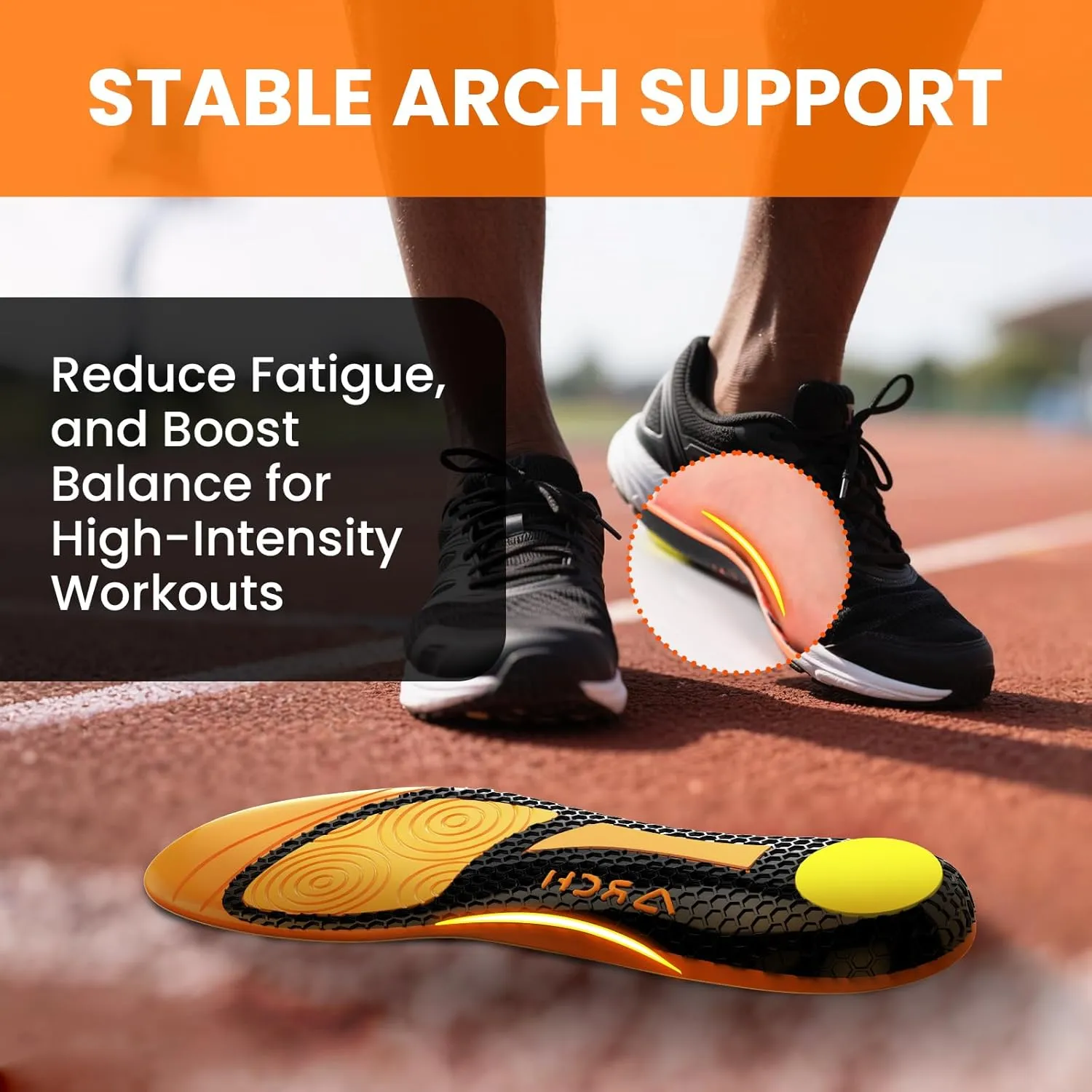 Welnove Orange Sports Shoe Insoles with Gel Forefoot & Poron Heel Cushion, High Rebound PU Foam, Velvet Surface & Anti-Slip Hexagon Pattern for Running, Jumping, Athletic Support -XL